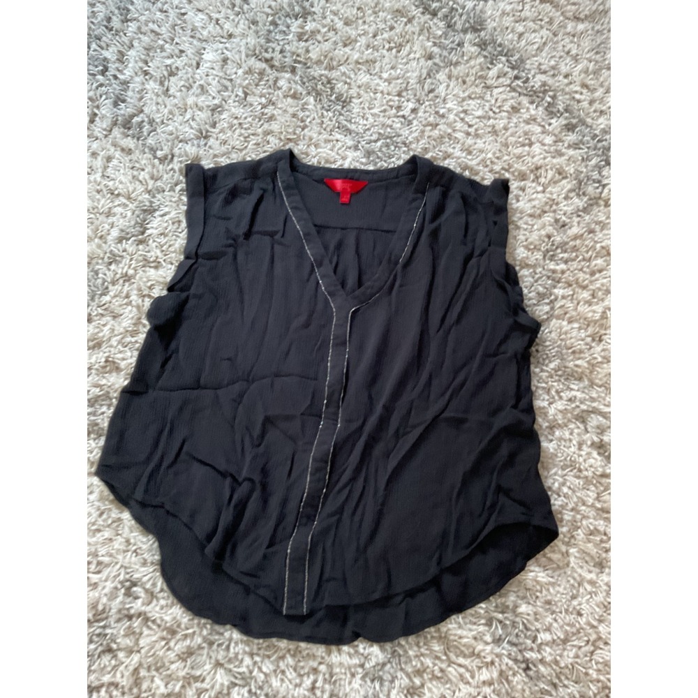 Jennifer Lopez Black Sleeveless V-Neck Blouse Silver Chain‎ Trim Large